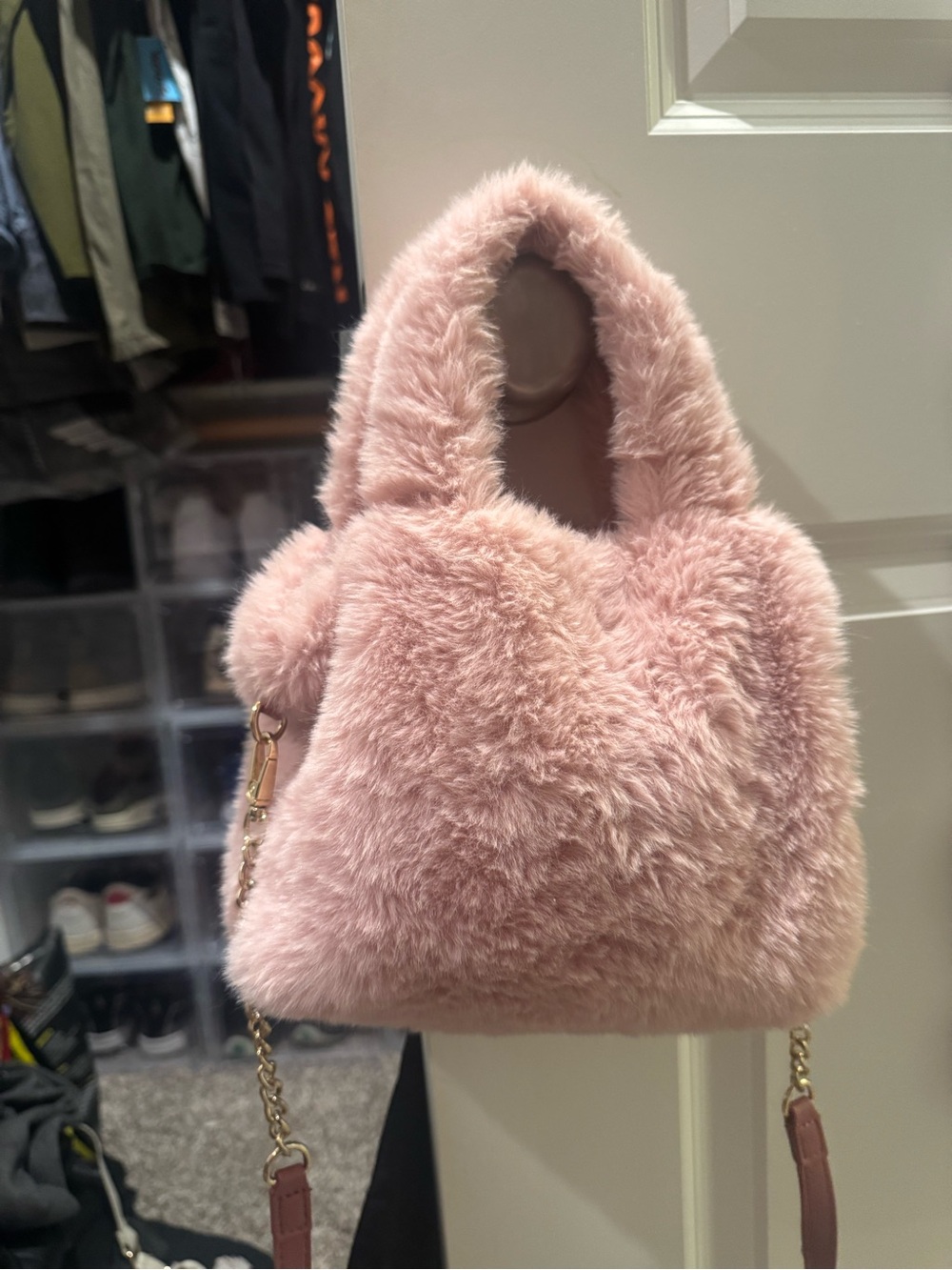 Cynthia Rowley Faux Fur Pink Handbag with Chain Strap and Earmuffs